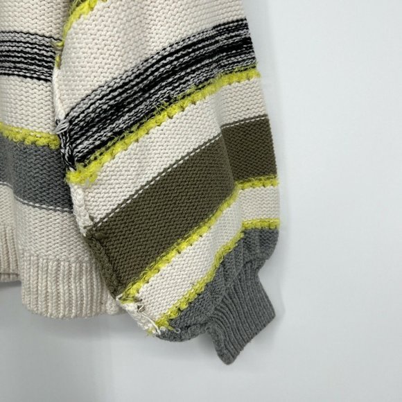 Lou & Grey Sweater Stripe Balloon Sleeve Fringe Cashmere Wool - Picture 9 of 12